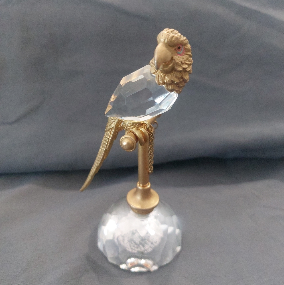 Crystal Parrot Figurine On A Perch.